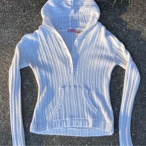 Deb Cream Ribbed Hooded Henley Pullover Sweater